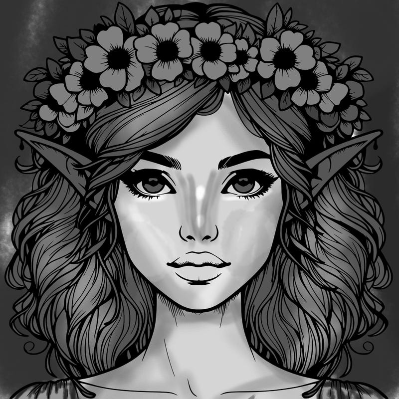 realistic female elf with flower crown