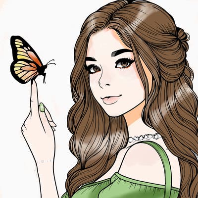 realistic girl with a butterfly on her finger