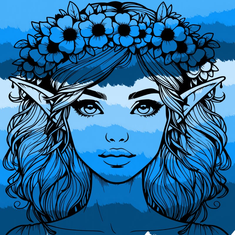 realistic female elf with flower crown
