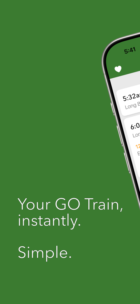 GoTrack - GoTrack app interface showing real-time train schedules with the slogan Your GO Train instantly