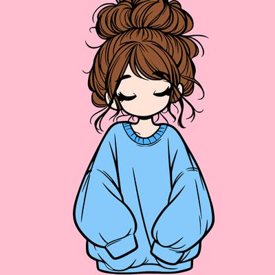 girl with baggy sweatshirt and messy bun