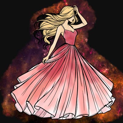 realistic woman with dress flowing in the wind