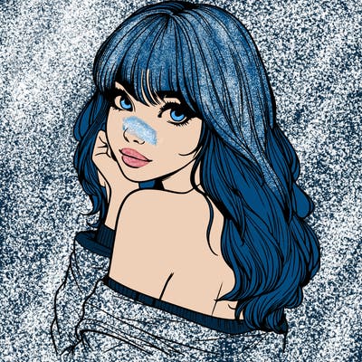 realistic girl with bangs looking over her shoulder