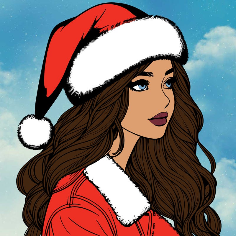realistic girl in santa hat