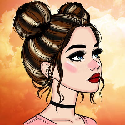 realistic girl with buns on the top of her head