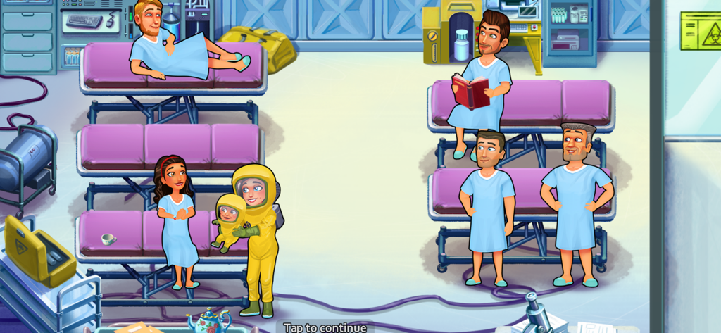 Heart's Medicine - Doctor Game - Allison Heart steht auf einer Krankenhausstation neben einem Arzt in einem Schutzanzug, der ein Baby hält.