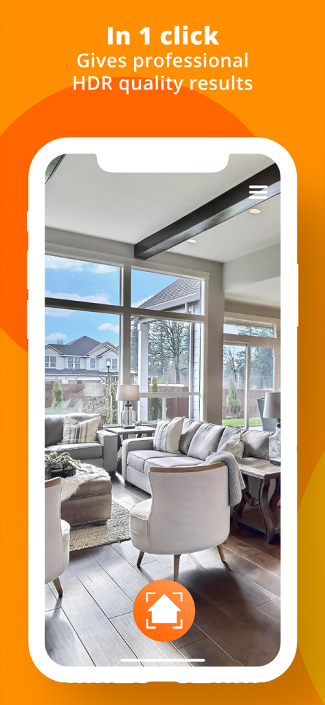 Fotografía inmobiliaria HDR profesional de una sala de estar usando la aplicación Exposio.