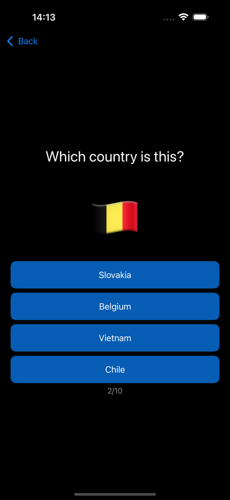 Fun Verse - Flag identification trivia game screen in the Fun Verse app.