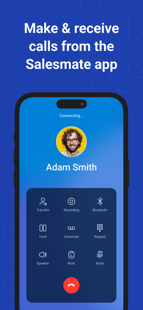 Salesmate – Sales CRM - Mobile call interface of the Salesmate CRM app showing built-in calling and recording features