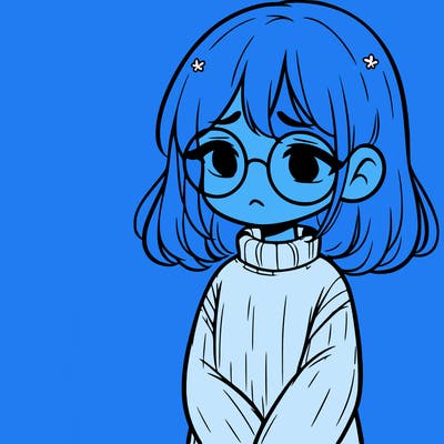 sad girl with glasses in a sweater