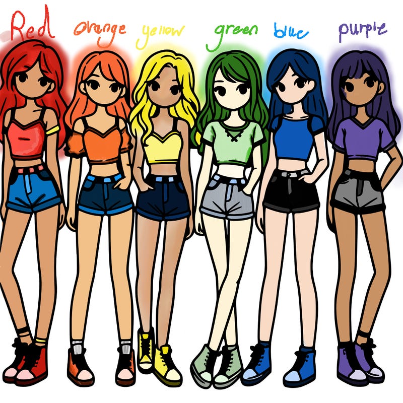 a group of girls wearing crop tops and shorts