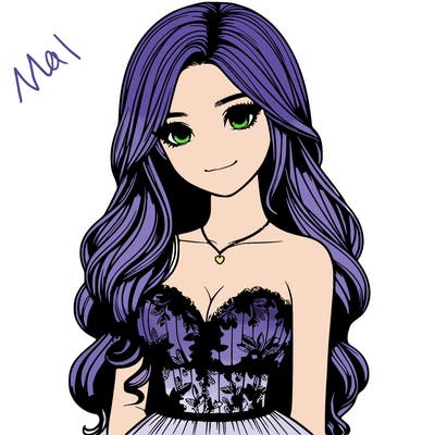realistic girl with long hair and pretty prom dress