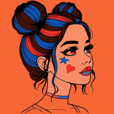 realistic girl with buns on the top of her head