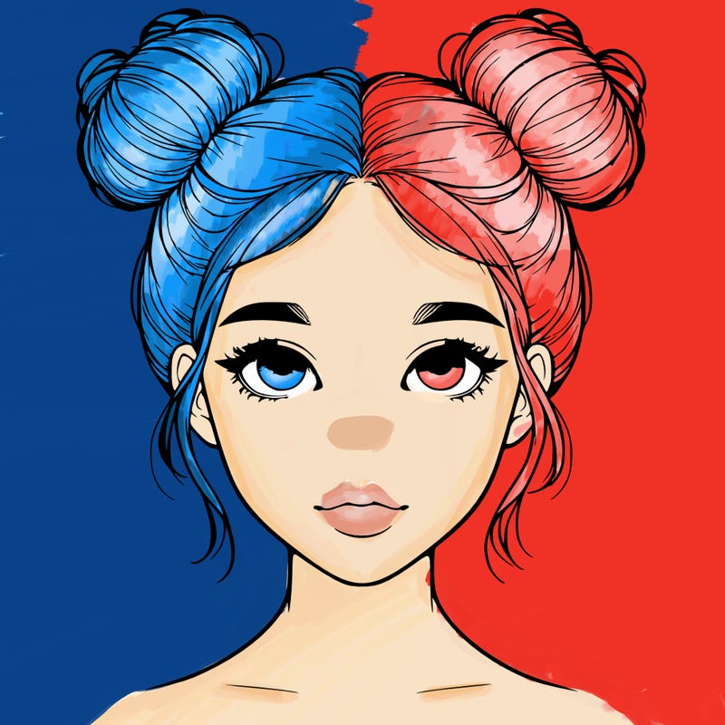 realistic girl with two buns on top of her head