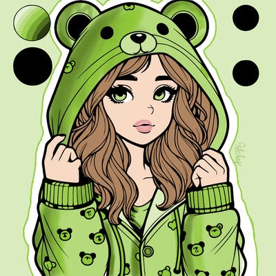 realistic girl in a animal pjs hoodie