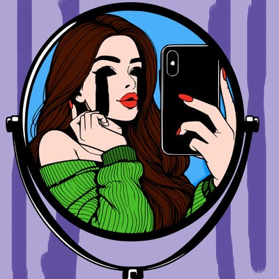 realistic girl taking mirror selfie beautiful