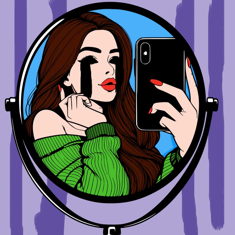 realistic girl taking mirror selfie beautiful