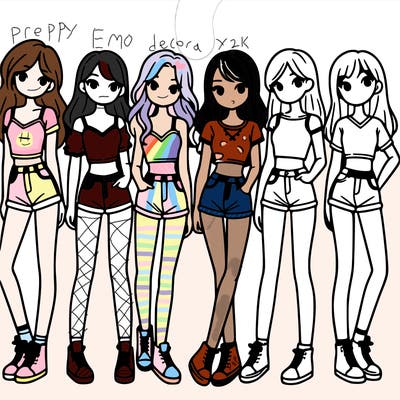 a group of girls wearing crop tops and shorts