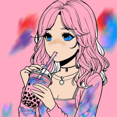 realistic girl drinking boba tea