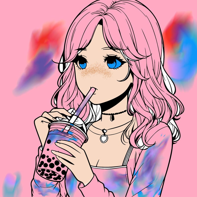 realistic girl drinking boba tea