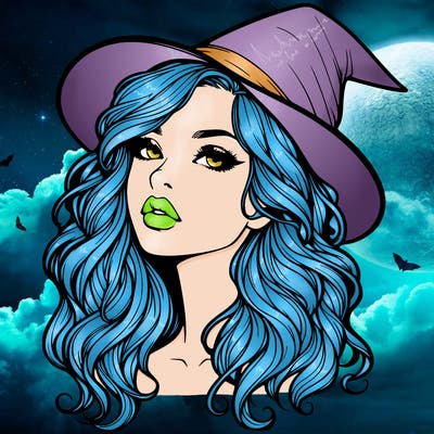 realistic witch girl with wavy hair and lips