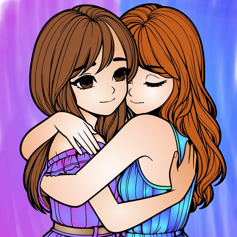 realistic girls hugging