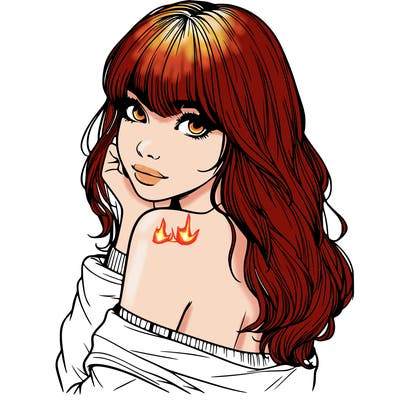 realistic girl with bangs looking over her shoulder