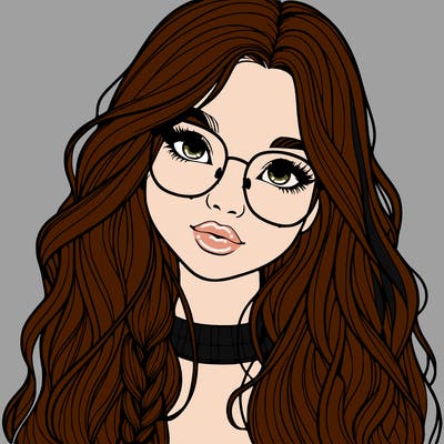 girl with long hair and freckles and glasses realistic