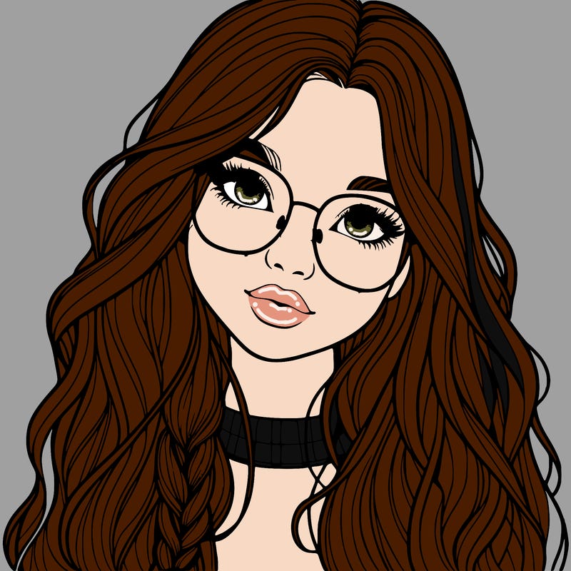girl with long hair and freckles and glasses realistic