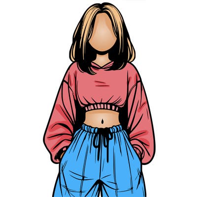 realistic girl faceless with baggy pants and a crop top