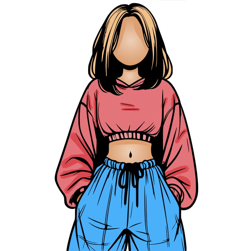 realistic girl faceless with baggy pants and a crop top