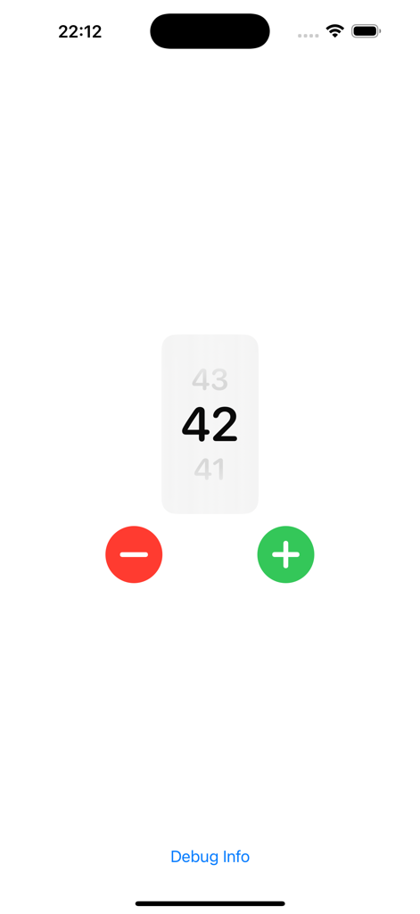 TiltCount - Interfaz de la aplicación TiltCount mostrando una pantalla vertical de tres números con botones de resta rojos y suma verdes