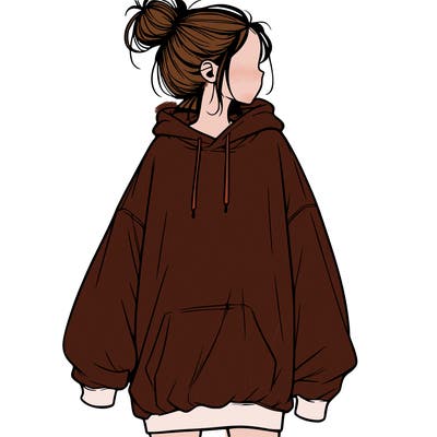 realistic girl with a oversized sweatshirt on and a bun