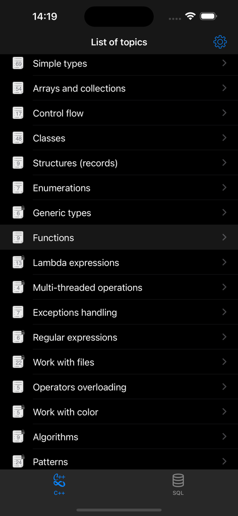 C++ Recipes - C plus plus recipes app list of programming topics