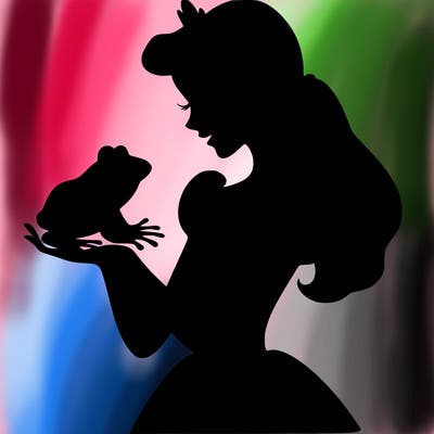 a shadow of a princess holding a frog realistic
