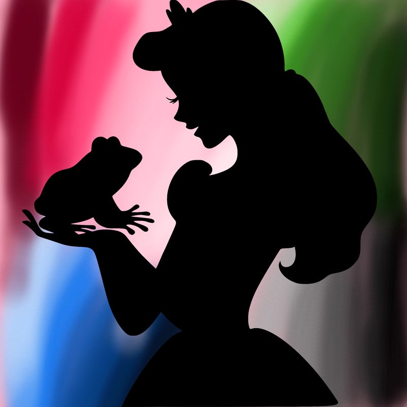 a shadow of a princess holding a frog realistic
