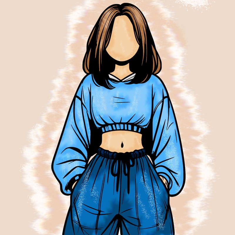 realistic girl faceless with baggy pants and a crop top
