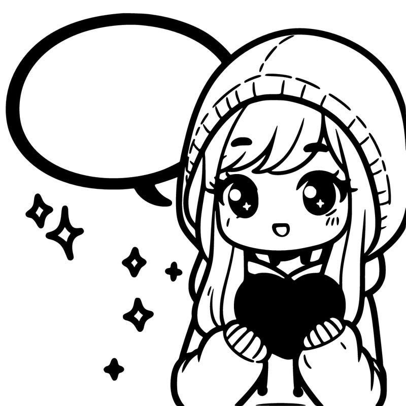 girl in a hoodie holding a heart with speach bubble