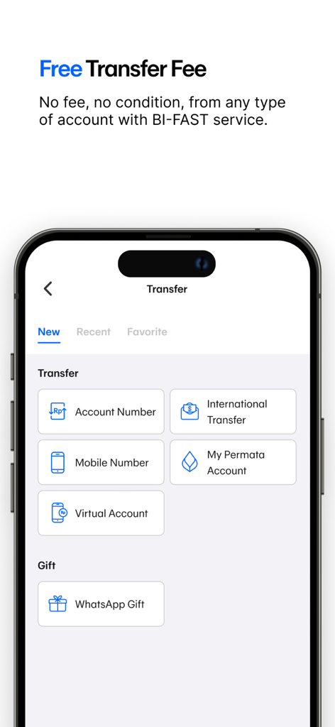 Permata ME - Permata ME mobile app interface showing the transfer menu with free BI-FAST transfer options.
