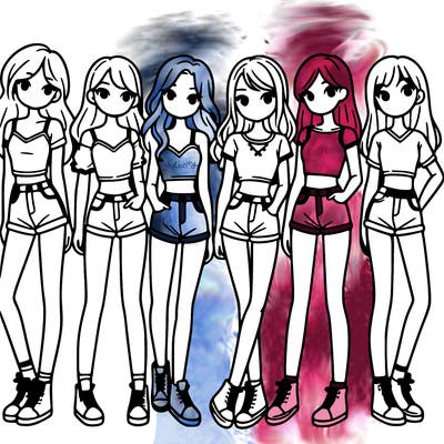 a group of girls wearing crop tops and shorts