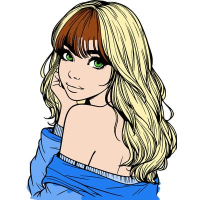 realistic girl with bangs looking over her shoulder