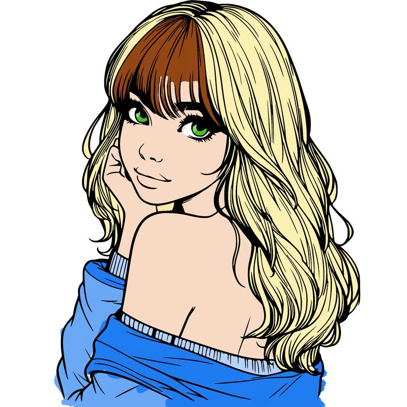 realistic girl with bangs looking over her shoulder