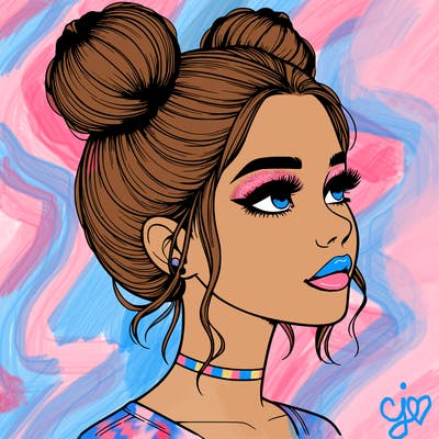 realistic girl with buns on the top of her head