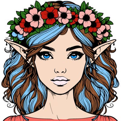realistic female elf with flower crown