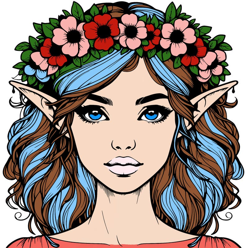 realistic female elf with flower crown