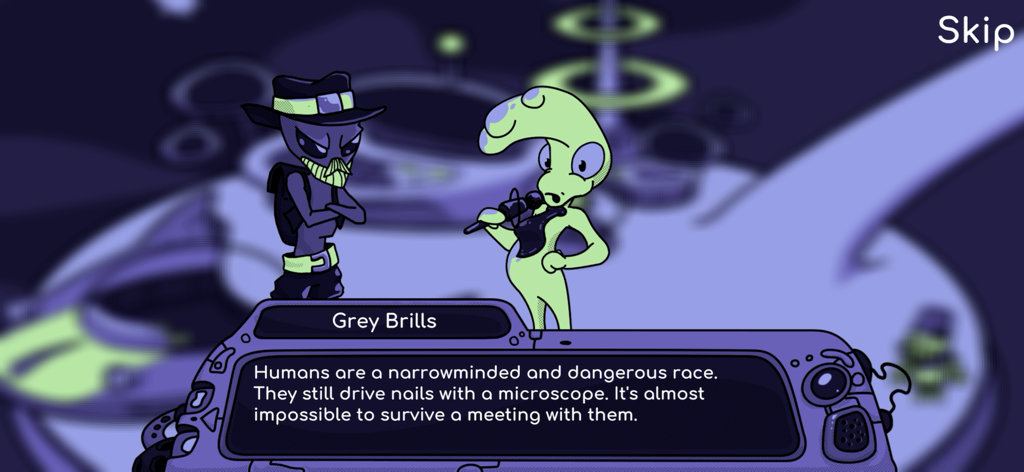 Looking for Aliens - Two quirky hand-drawn aliens discussing human behavior in a dialogue scene