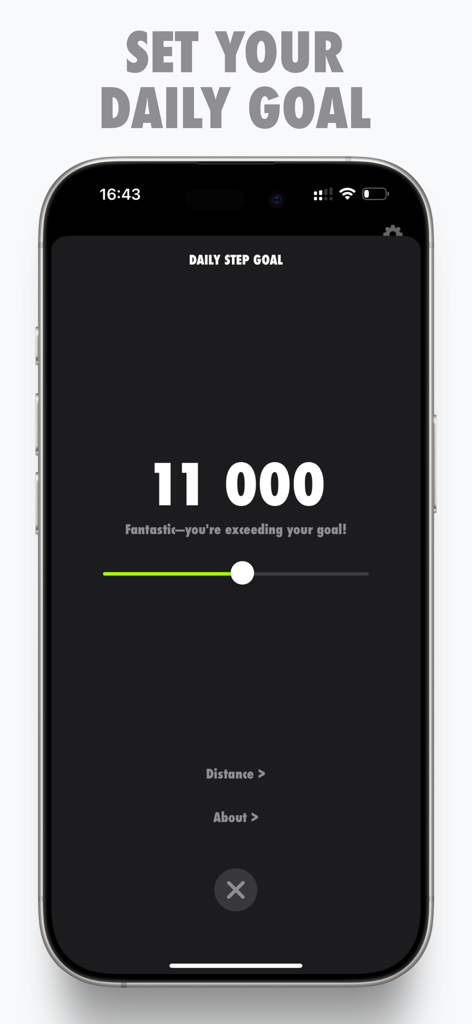StepGrid - Step Counter - A smartphone screen from StepGrid app showing the interface to set a daily step goal with a slider.