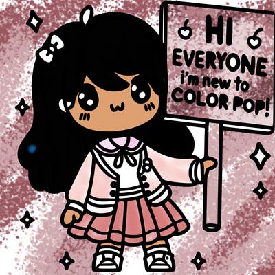 a cute girl holding a sign that says hi everyone i’m new to color pop!