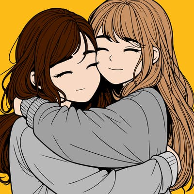 realistic two girls hugging