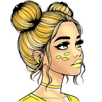 realistic girl with buns on the top of her head
